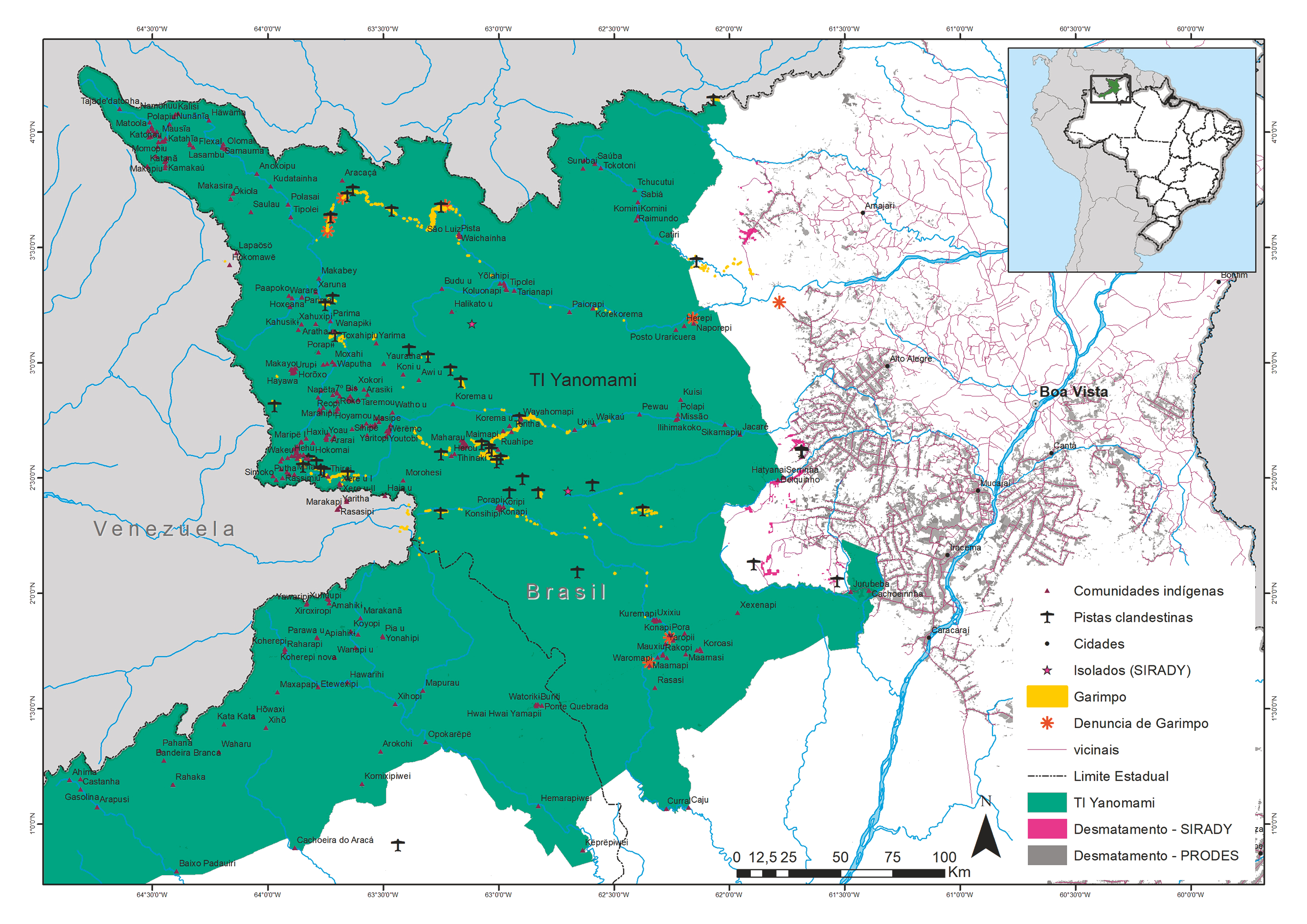 Mapa do garimpo na TI Yanomami em dezembro de 2020