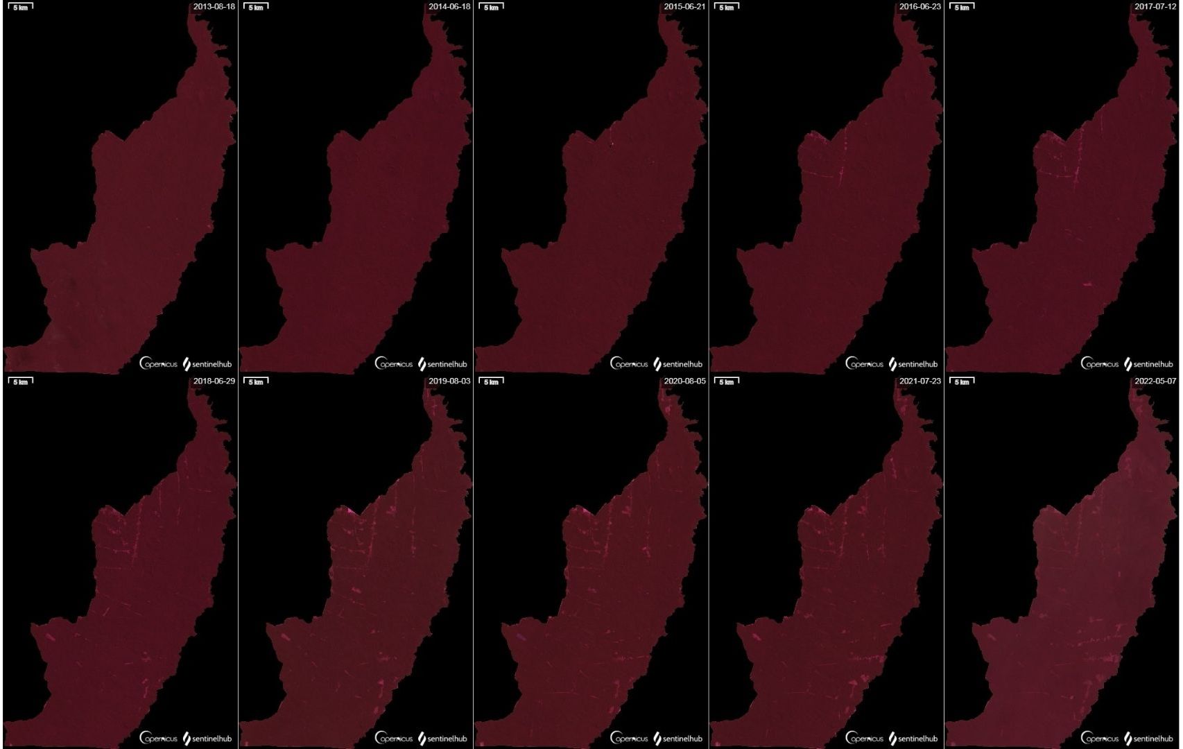 Mosaico 1. Evolução do desmatamento na TI Karipuna (2013–2022).