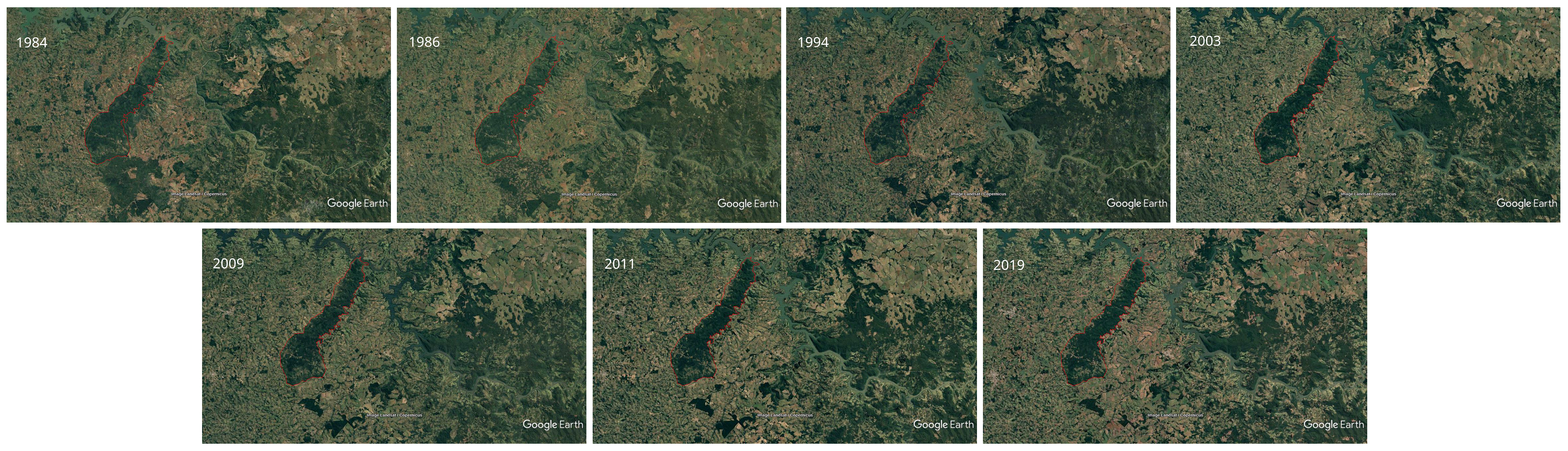 Mosaico 1. Evolução do desmatamento na TI Mangueirinha e entorno geográfico
