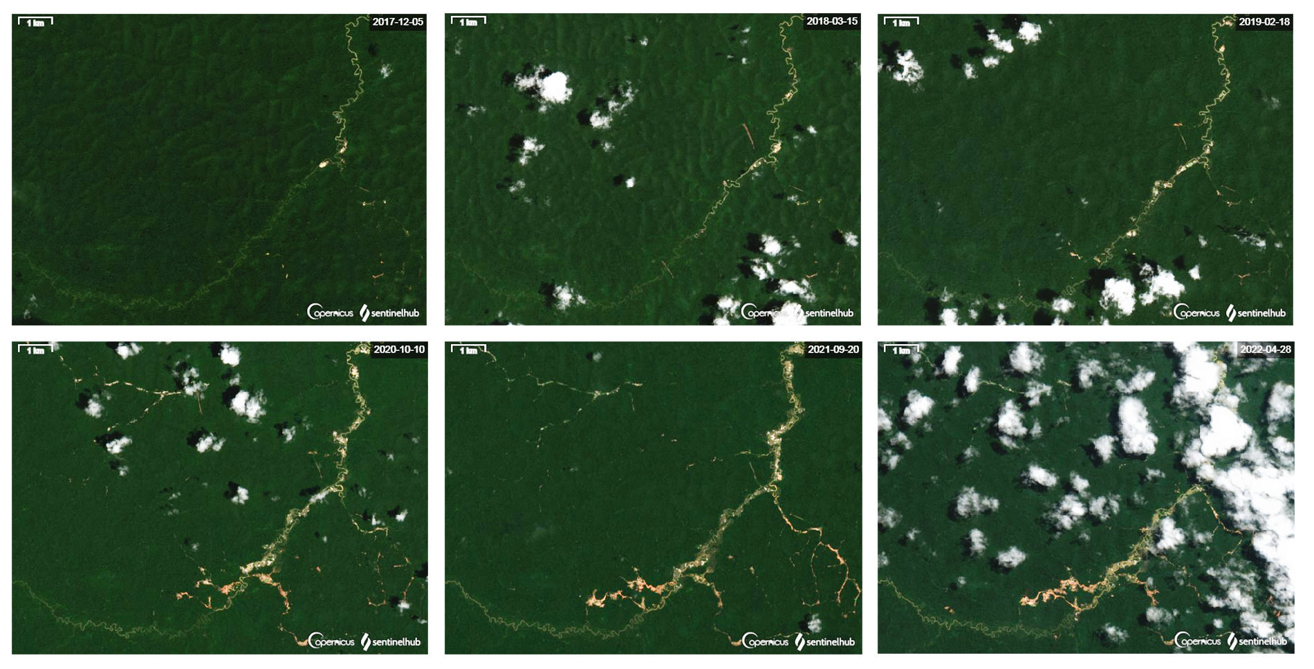 Evolução do garimpo em recorte da área de estudo (2017–2022)